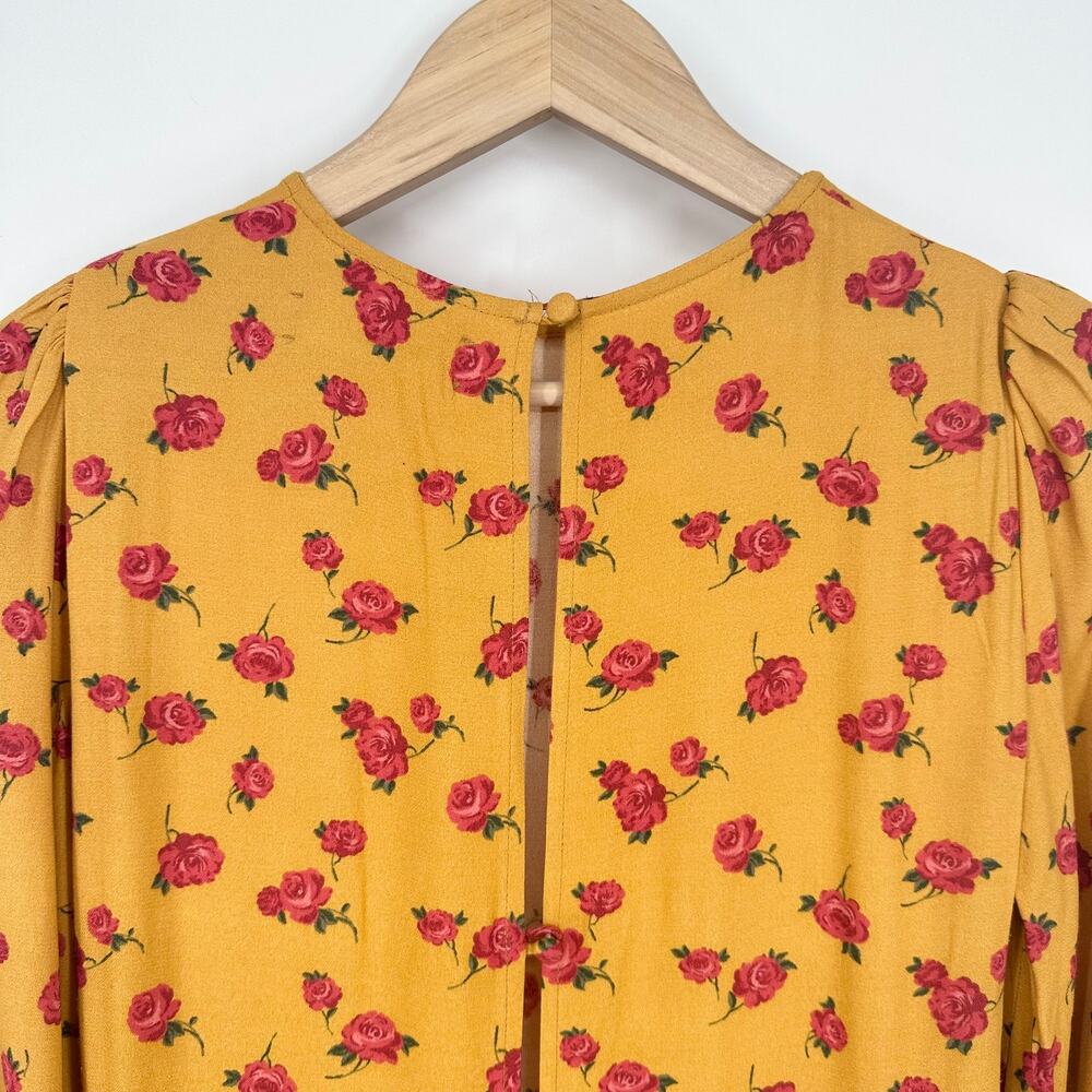REFORMATION Josephine Midi Dress Floral Puff Long Sleeve Crew Neck Maxi, Amelia - Picture 13 of 15